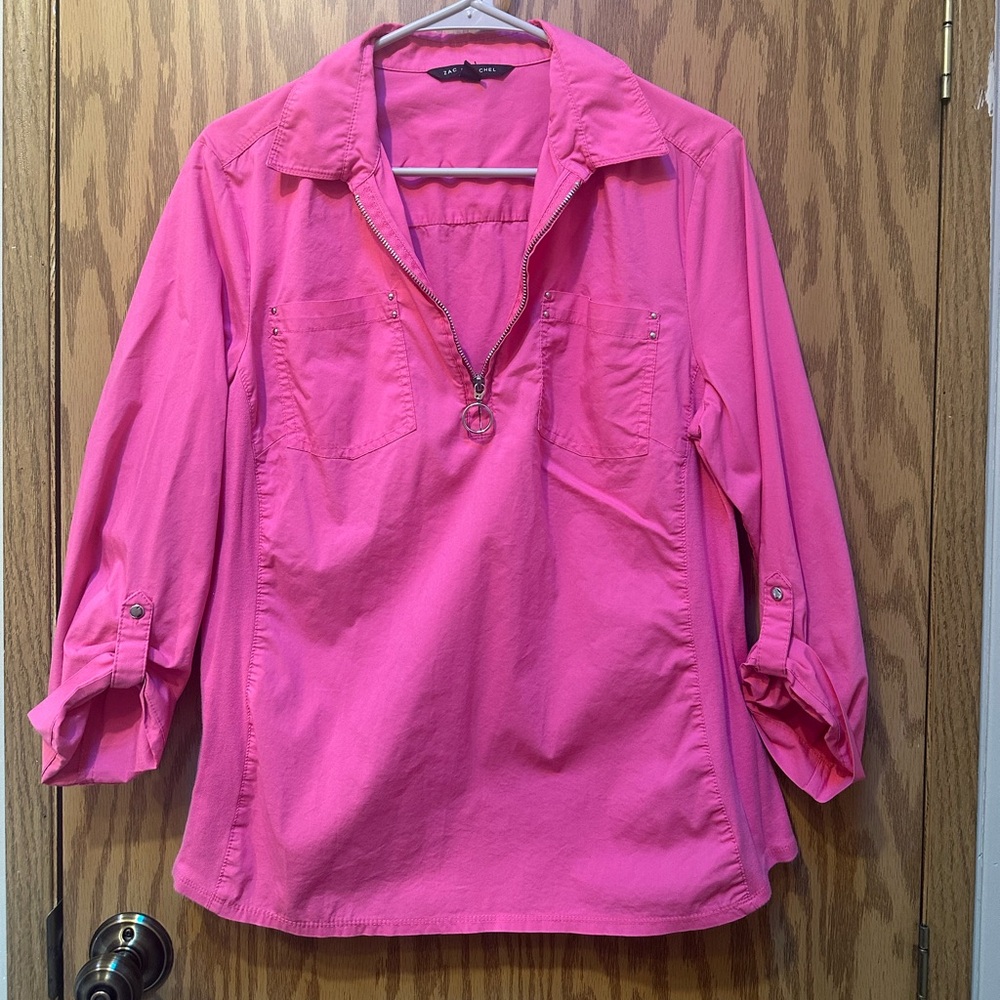 Quarter Zip Blouse With Pockets